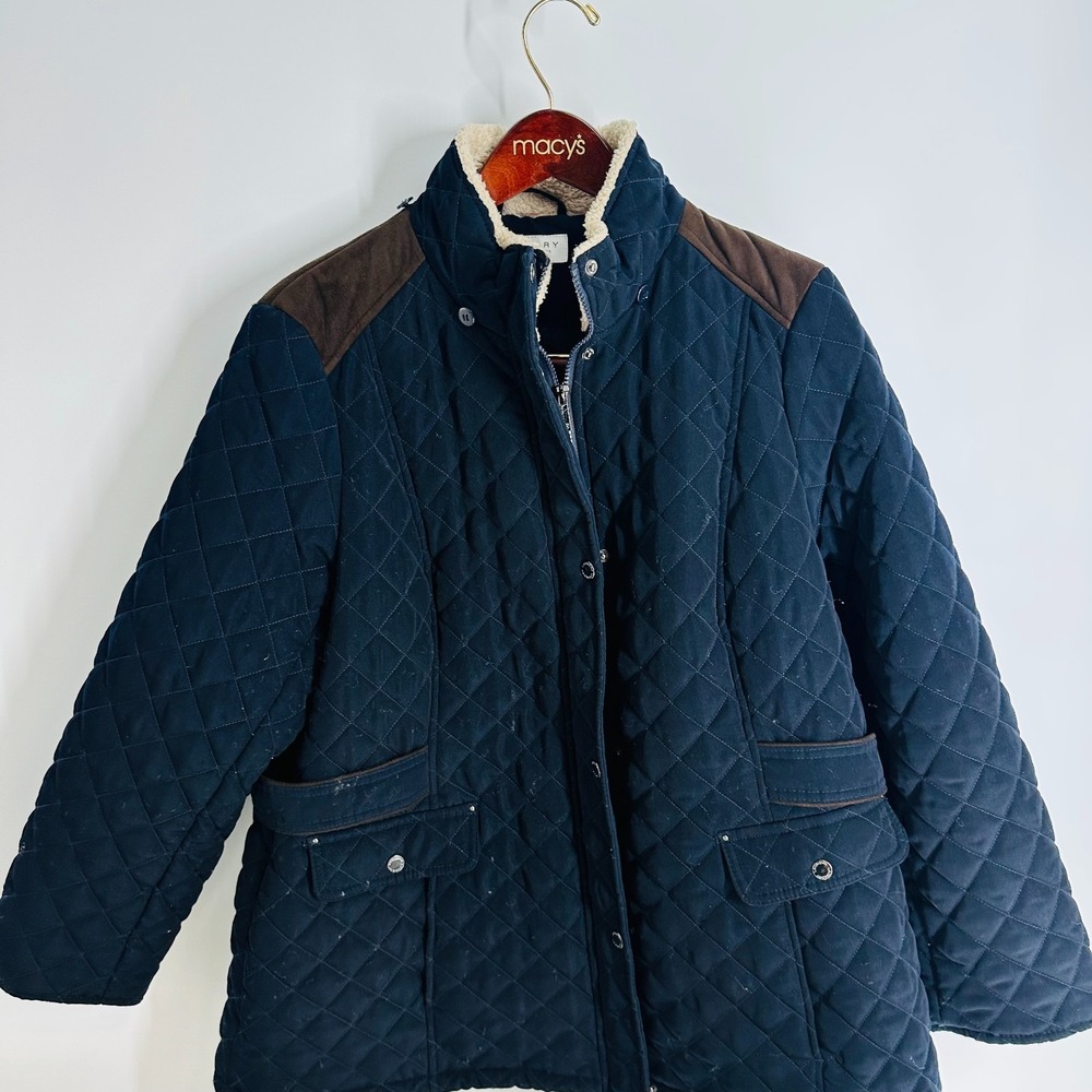 Laundry By Shelli Segal Los Angeles Fleece-Lined Quilted Coat Navy Blue Size 1X‎